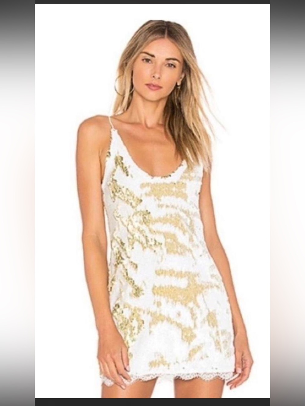 Free People Seeing Double sequin mini dress in white and gold